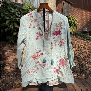 Johnny Was Viviana Effortless Scarf Embroidered Blouse